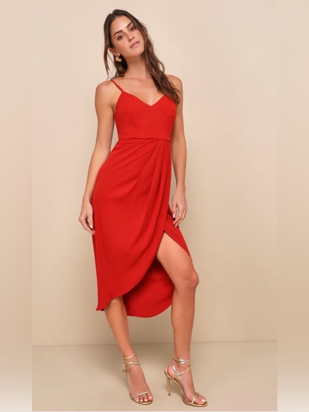 Lulus Reinette Rust Red Midi Dress size M